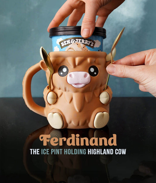 Ferdinand la vache des Highlands – Porte-pinte de glace imprimé en 3D