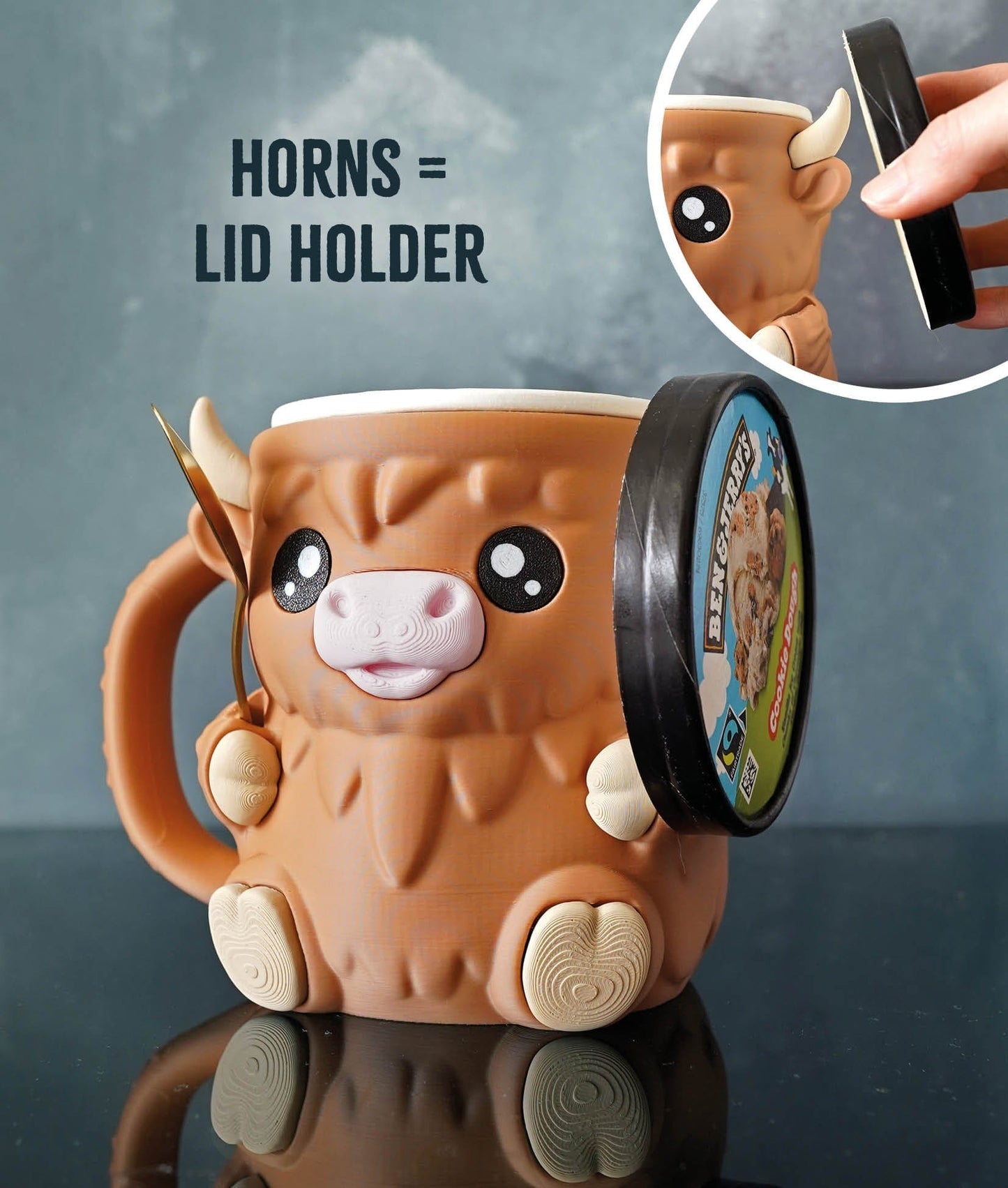 Ferdinand la vache des Highlands – Porte-pinte de glace imprimé en 3D